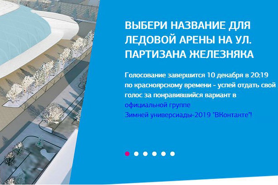 Голосование продлится до 10 декабря, а 12 декабря объявят официальное название площадки. Фото: скриншот из официальной группы Универсиады-2019