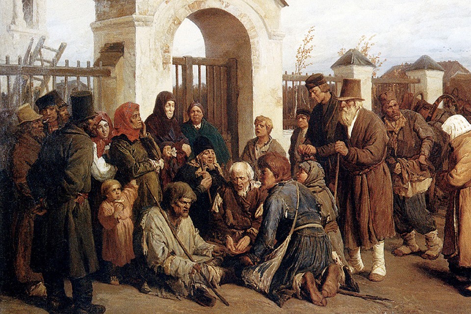 Тайный язык нищих касался, в основном, бытовых проблем, а главное – помогал отличить своих. Часто они собирались у церквей, как на этой картине Виктора Васнецова.