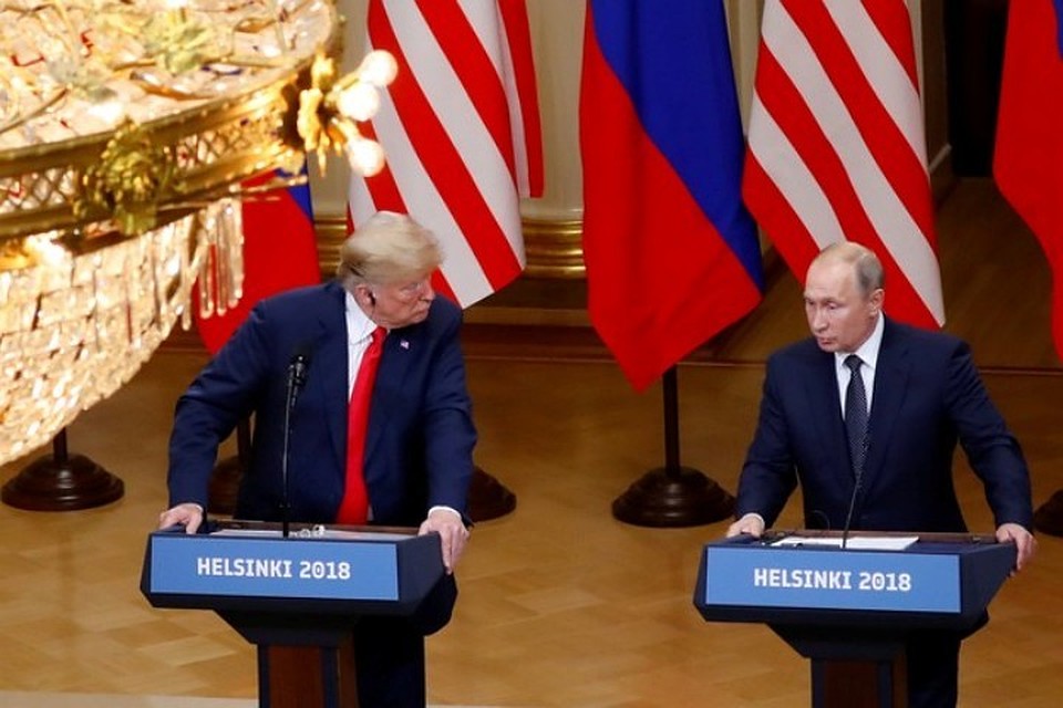Президент России Владимир Путин на совместной пресс-конференции с американским лидером Дональдом Трампом в Хельсинки
