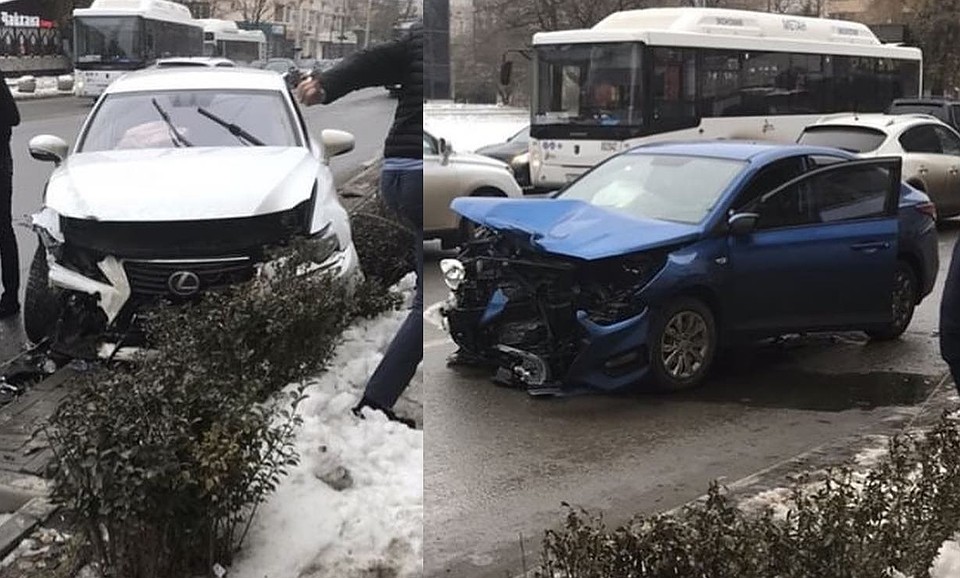 Водитель "Лексуса" не пострадал, зато медицинская помощь понадобилась молодой семье, ехавшей в "Солярисе". Фото: ВК, паблик "Ростов Главный".