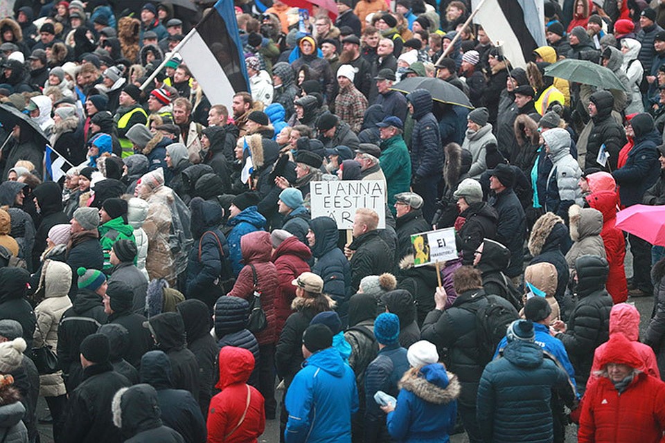 В столице Эстонии прошел митинг против присоединения страны к миграционному пакту ООН. Фото: с сайта rus.err.ee