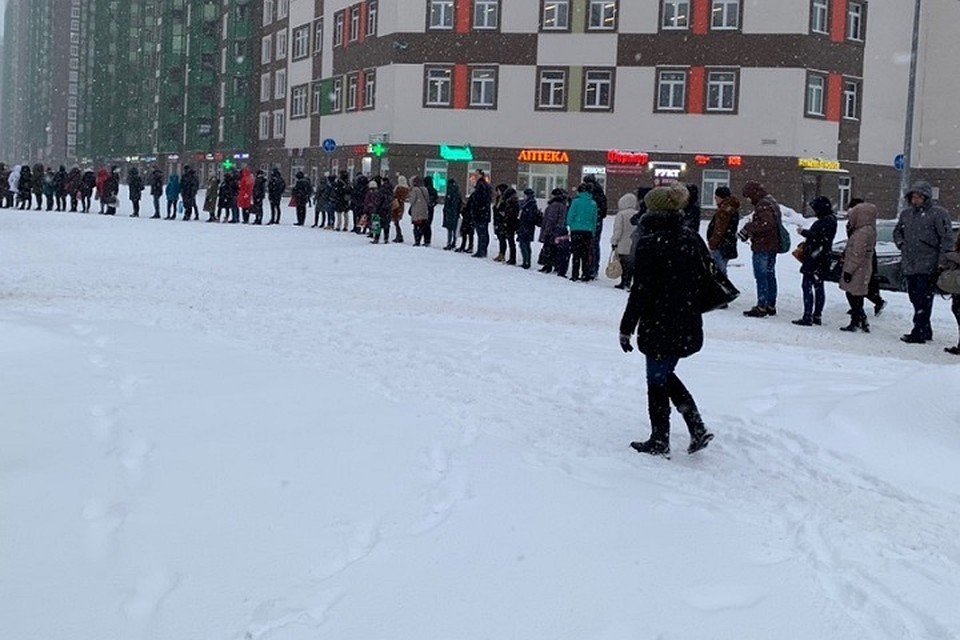 Очередь на маршрутку в Девяткино не поместилась в кадр Фото: группа ВК "Девяткино онлайн"