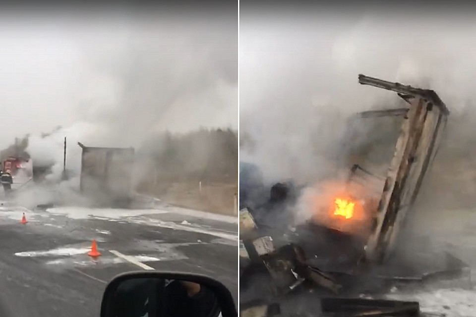 Под Тосно на трассе сгорела фура. Фото: vk.com/spb_today