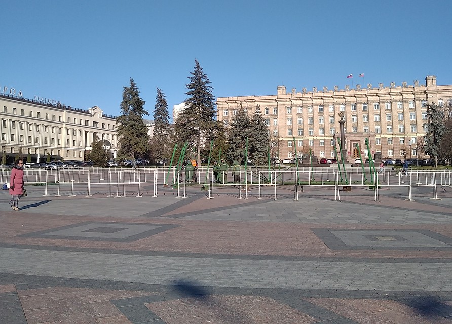 На Соборной площади Белгорода монтируют новогоднюю елку.