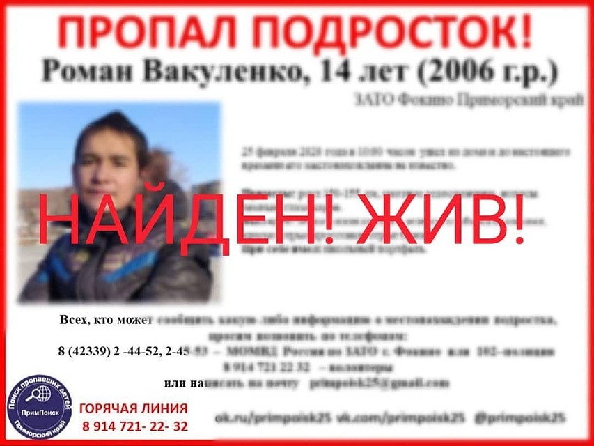 Мальчика искали с 25 февраля. Фото: Примпоиск.