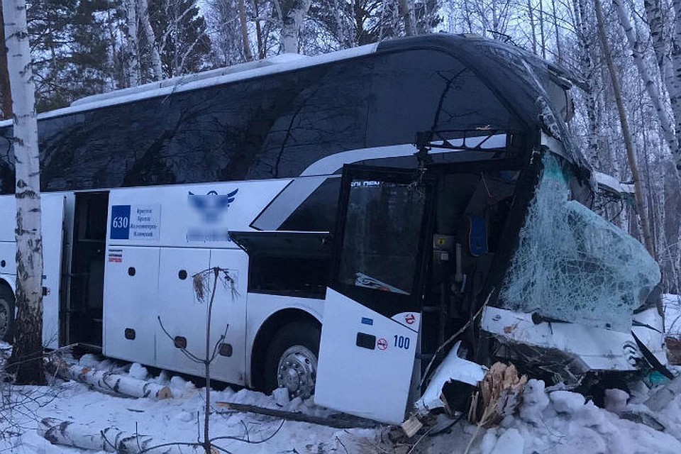 Водитель уснул за рулем: рейсовый автобус попал в ДТП на трассе в Иркутской области. Фото: ГУ МВД России по Иркутской области.