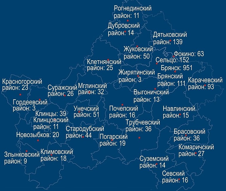 Вот так расположились районы и города по количеству заболевших COVID-19