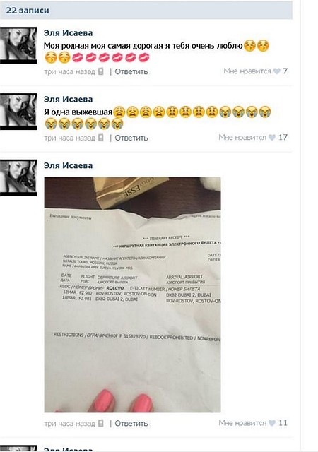 Эльвира Исаева опубликовала в соцсети распечатку своего авиабилета. Фото: ВК