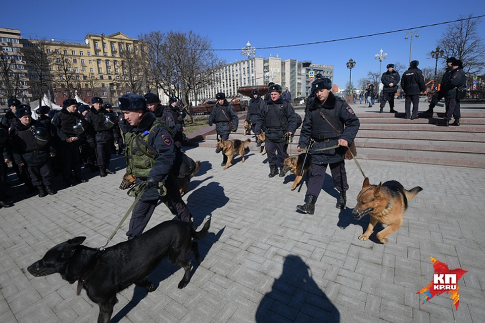 Чтобы не допустить беспорядков, в центр города были стянуты бойцы полиции и Росгвардии Фото: Виктор ГУСЕЙНОВ