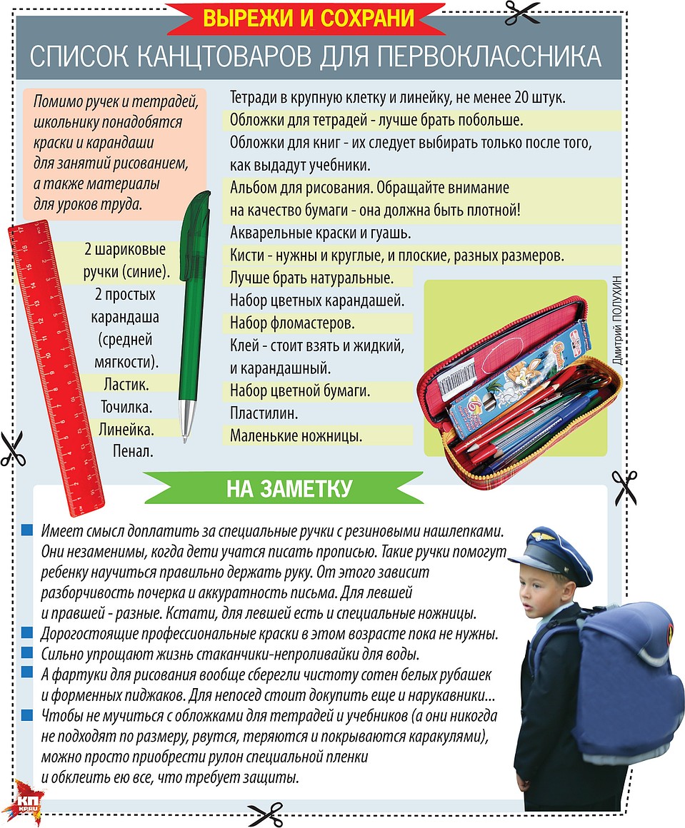 Список канцтоваров для первоклассника.