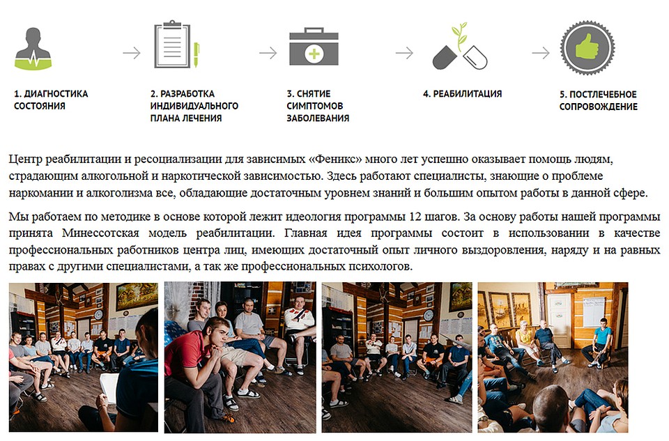 На сайте расписана программа помощи и прочая информация по психологическому лечению зависимых Фото: скриншот сайта