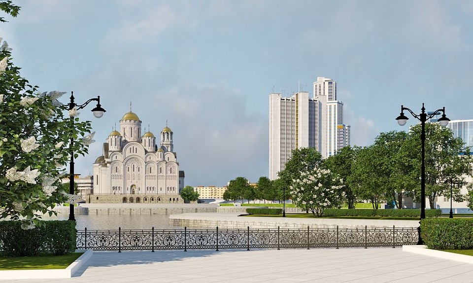 Вид на храм с левого берега городского пруда. Фото: minstroy.midural.ru