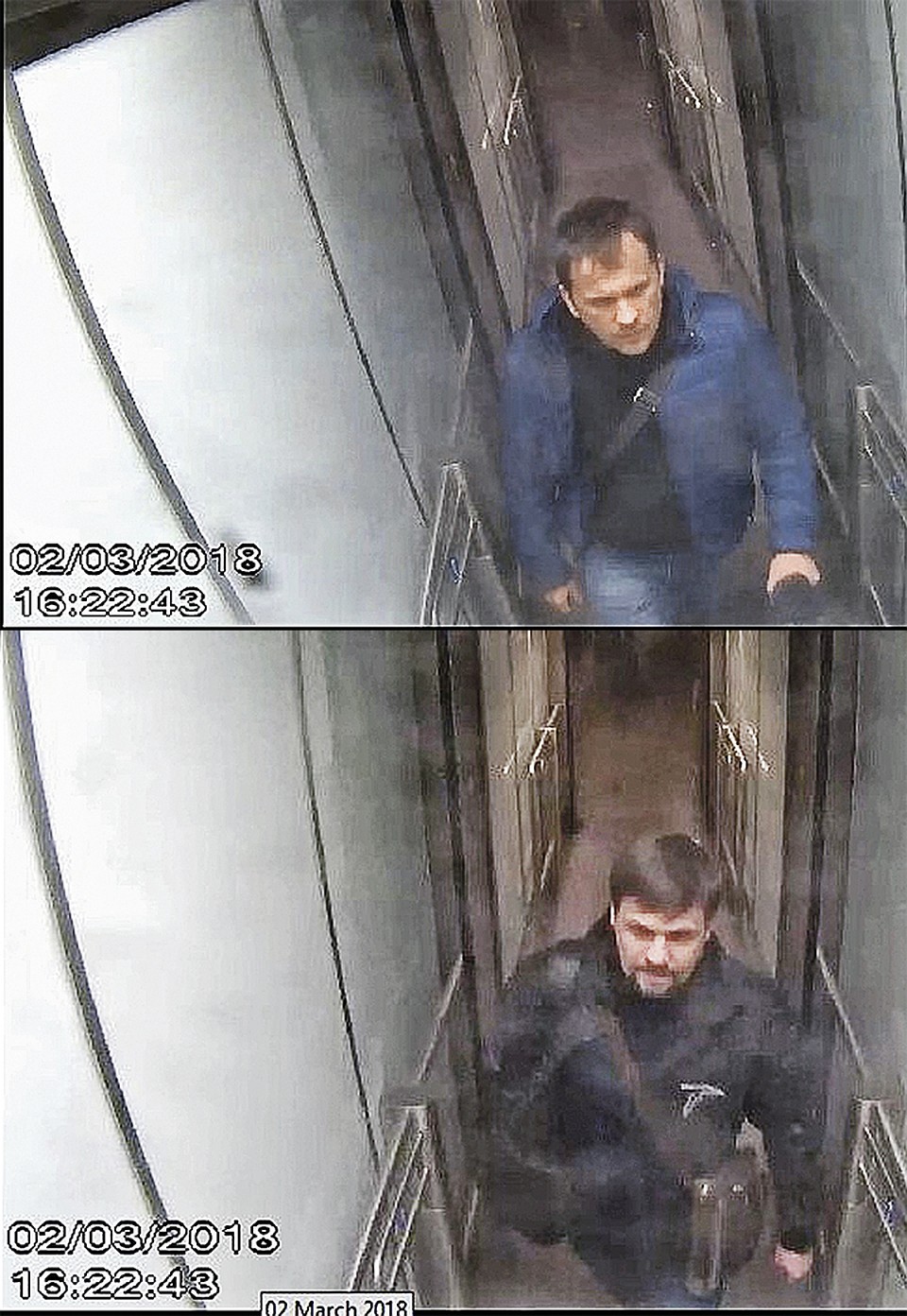 Предполагаемые Александр Петров и Руслан Боширов выходят из зоны прилета международных рейсов аэропорта «Гэтвик». Снимки вызывают вопросы: например, совпадает время съемки. «Офицеры ГРУ» везде ходят в ногу? Фото: REUTERS