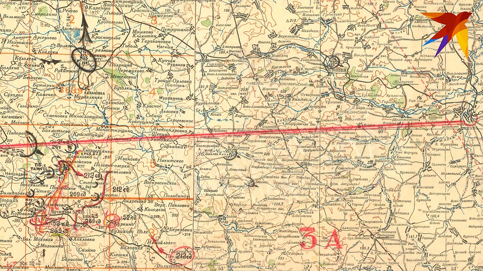 Карта расположение сил в конце ноября 1941 года на Юго-Западном фронте. Скопин и Чернава отмечены захваченными немцами.