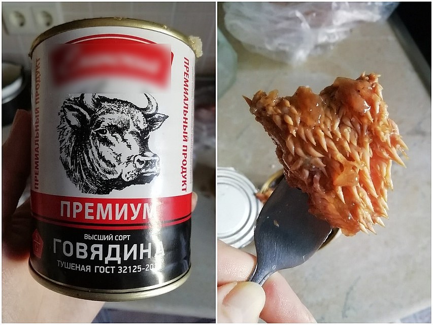 Такая тушенка вызвала отвращение у жителя Челябинской области. Фото: социальные сети.