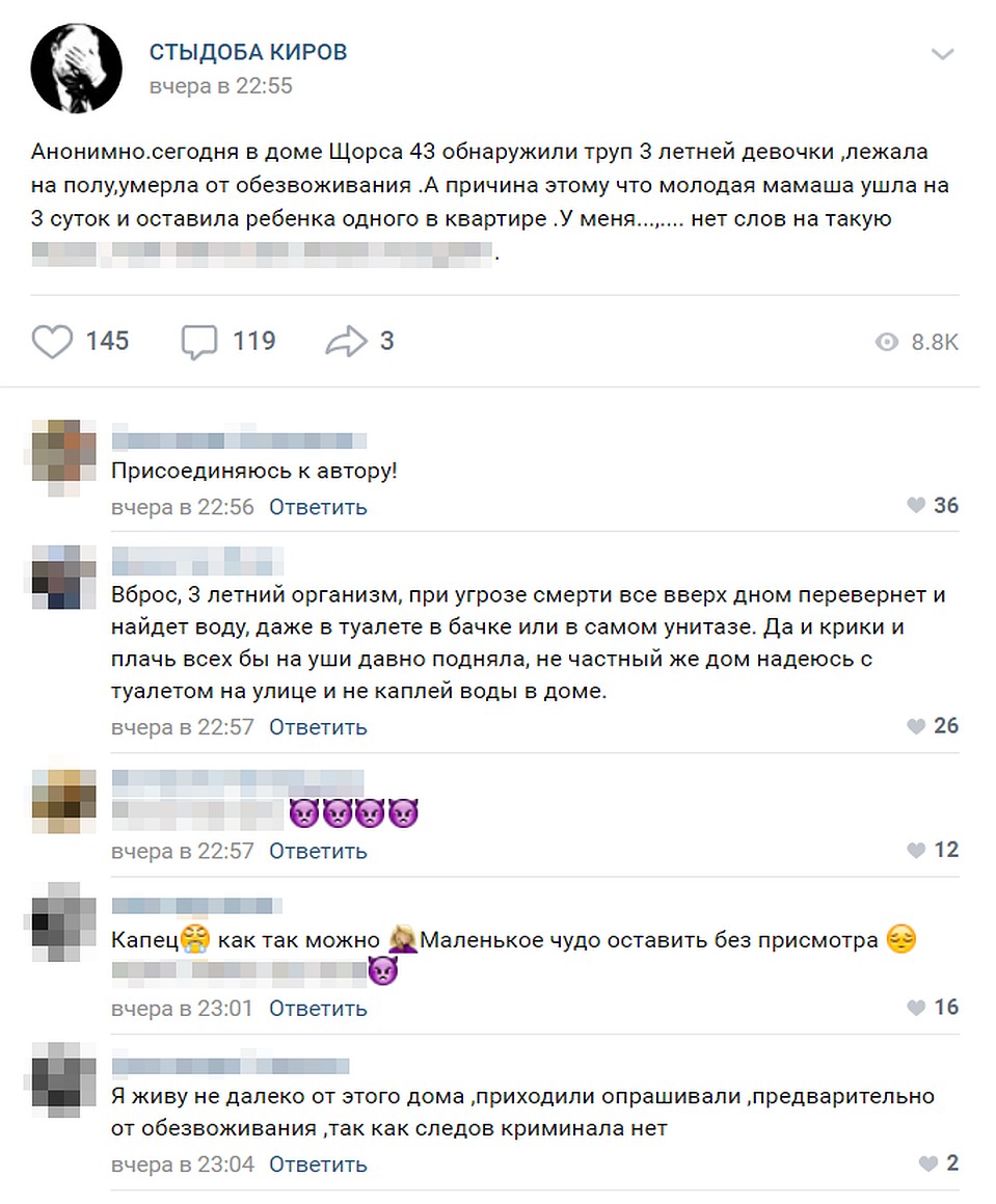 Пользователи рассказали об этой трагедии в соцсетях. Фото: «Стыдоба Киров» vk.com/public127899605