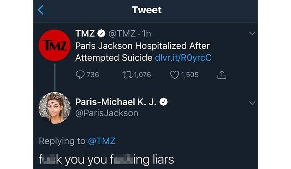 В комментариях под постом TMZ в Твиттере Пэрис назвала журналистов лгунами.