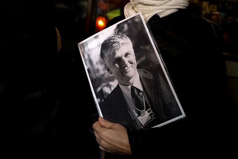 Портрет Джиджича на митинге в Белграде, март 2019 года. Фото: REUTERS