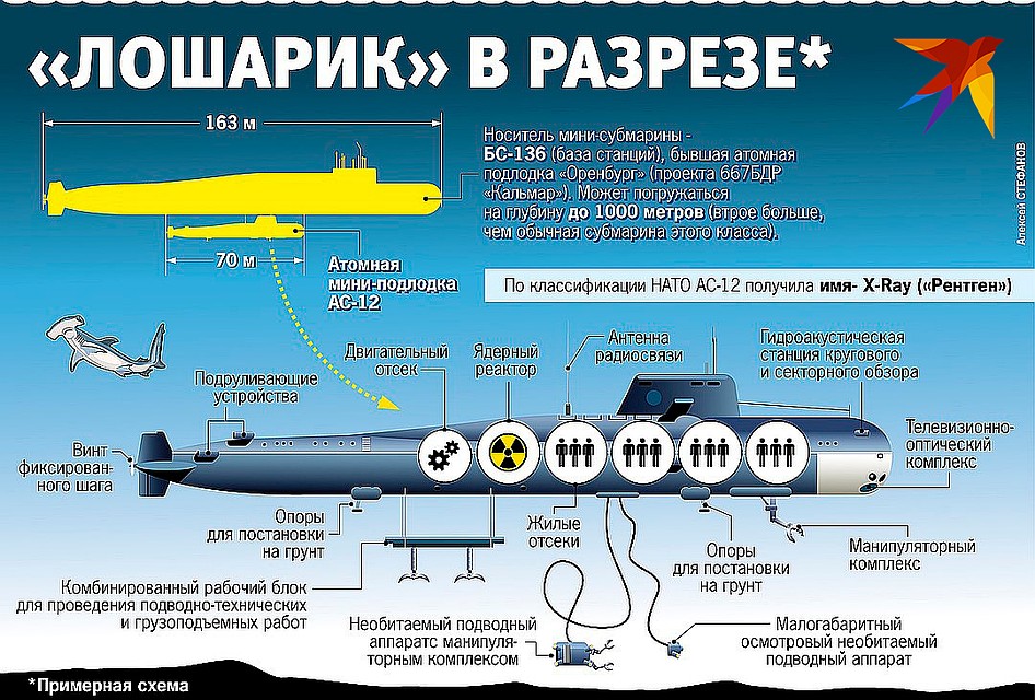 Примерная схема, как устроен глубоководный аппарат АС-12 «Лошарик», на котором во время пожара погибли 14 моряков Фото: Алексей СТЕФАНОВ