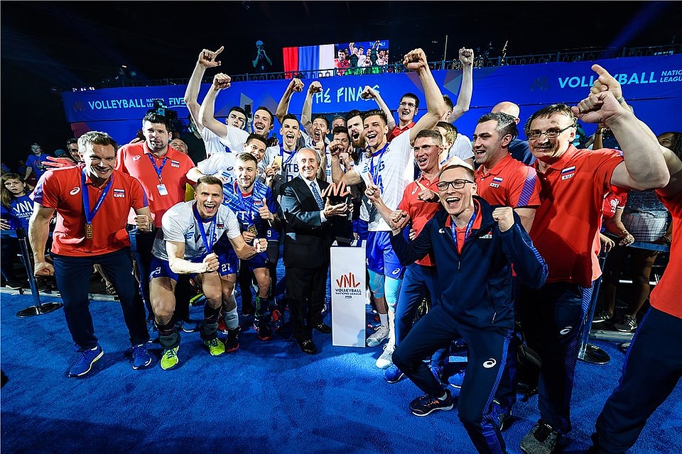 Мужская сборная России второй год подряд выигрывает Лигу наций. Фото: FIVB.com