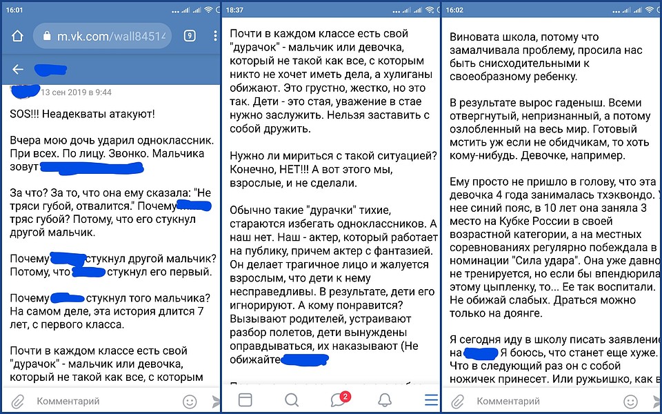 Скриншоты поста мамы ударенной девочки.