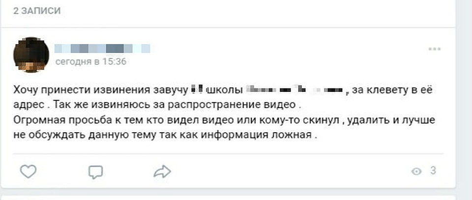 Одна из девушек, которые репостили фейк, извинилась перед педагогом и признала, что это ложь