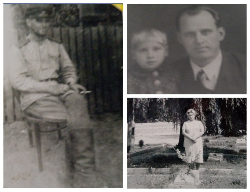 Галя и папа за пару лет до войны. Отец за несколько месяцев до кончины. И дочь на могиле отца. Фото: из семейного архива.