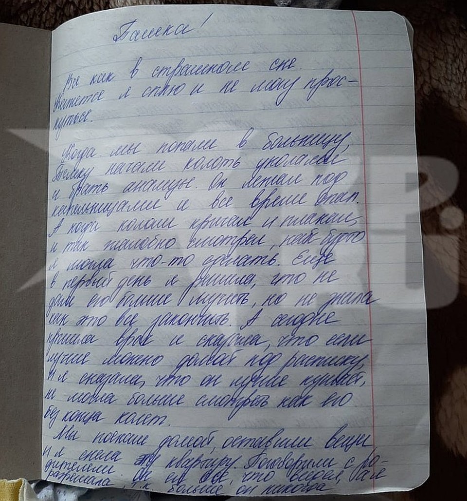 Рядом с телом мальчика было найдено письмо, которое женщина написала своему мужу. В нем она пишет про болезнь сына. Однако, никаких серьёзных проблем со здоровьем у малыша не было.