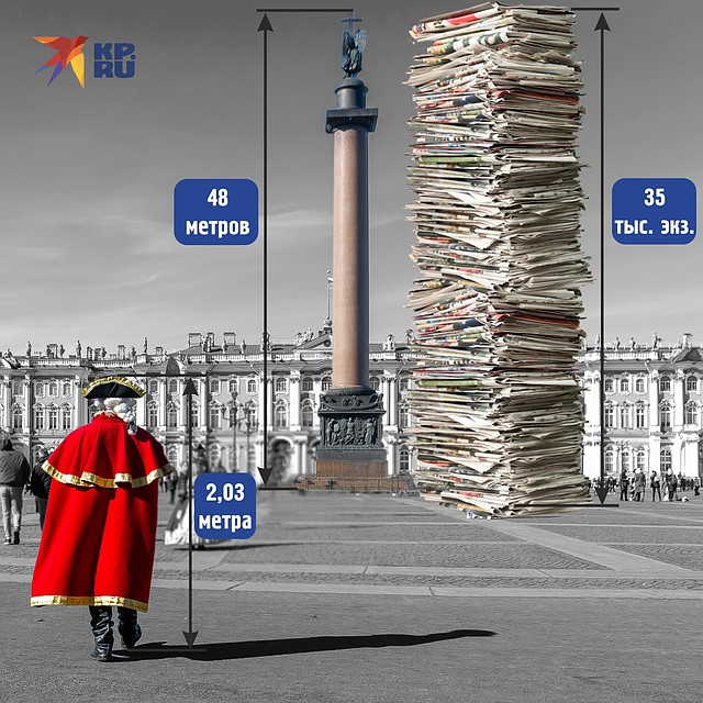 Если сложить тираж ежедневной газеты вместе, то в высоту эта стопка получится примерно с Александринский столп Фото: Павел РОМАНОВ