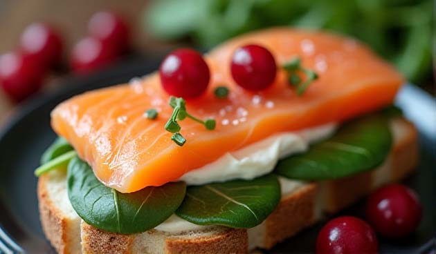 Бутерброды с семгой и ягодами клюквы